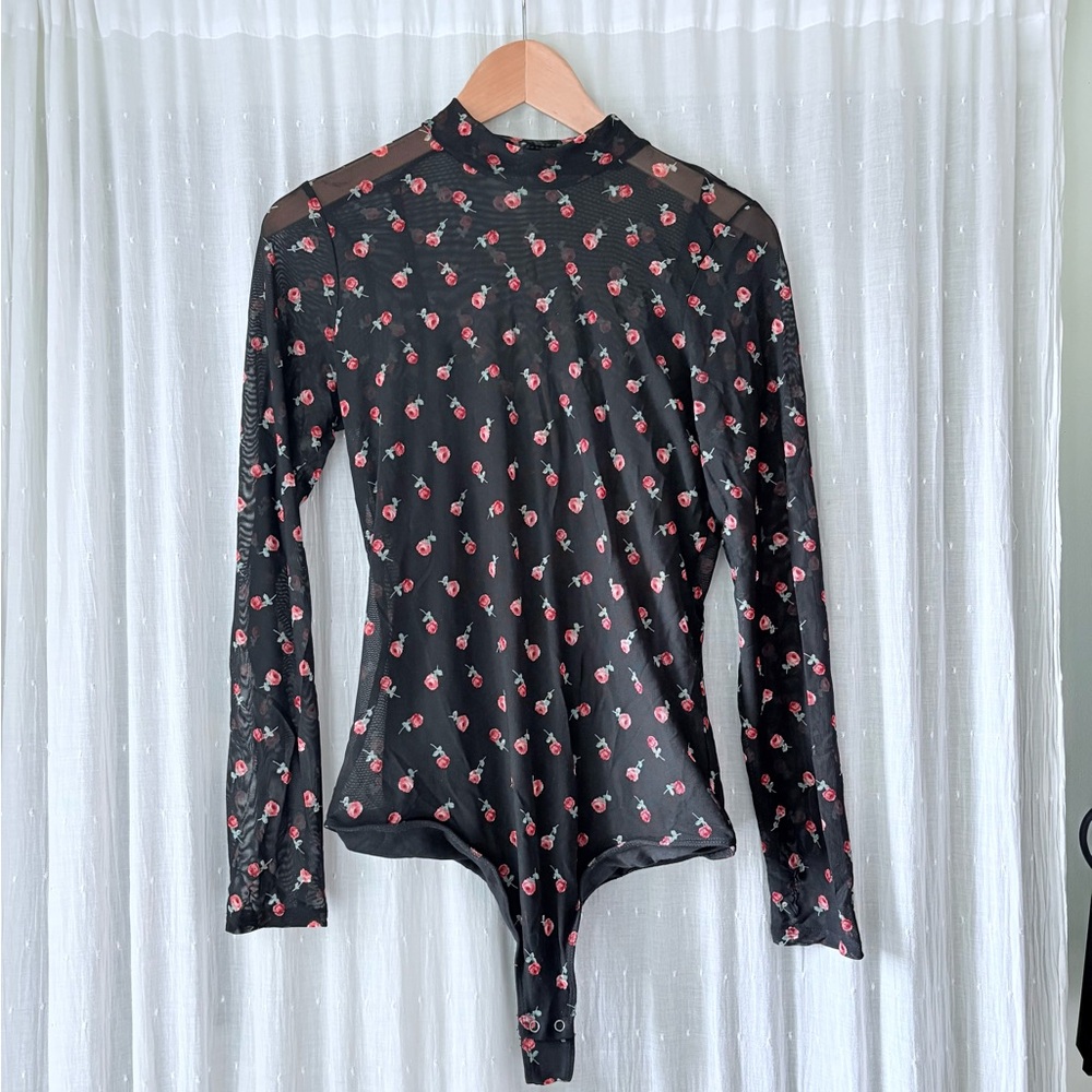 Hollister Black bodysuit with Pink Floral Design